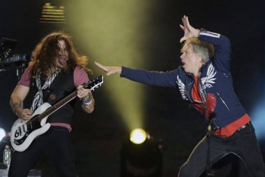 Rio de Janeiro, 30 Eylül 2019. Şarkıcı Jon Bon Jovi ve gitarist Phil X Rio de Janeiro 'da Rock' ta verdiği konserde