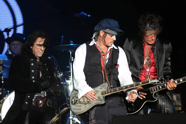 Рио Жанейро Сентября 2015 Guitarists Johnny Depp Joe Perry Concert — стоковое фото