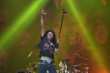 Rio de Janeiro, Brezilya, 4 Ekim 2019. Rio de Janeiro 'da bir konser sırasında heavy metal grubu Anthrax' ın vokalisti Joey Belladonna.