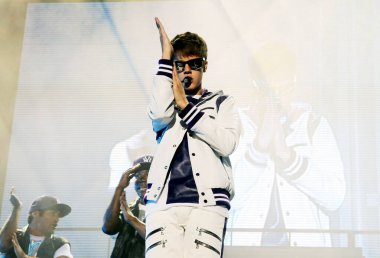 Rio de Janeiro, 5 Ekim 2011.Şarkıcı Justin Bieber Brezilya 'nın Rio de Janeiro kentindeki Engenho Stadyumu' nda konser verdi..