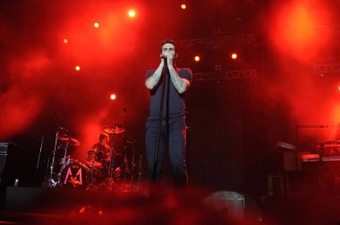 Rio de Janeiro, 16 Eylül 2017. Rio 2017, Rio de Janeiro, Brezilya 'daki Rock konserinde Maroon 5' tan şarkıcı Adam Levine