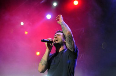 Rio de Janeiro, 16 Eylül 2017. Rio 2017, Rio de Janeiro, Brezilya 'daki Rock konserinde Maroon 5' tan şarkıcı Adam Levine