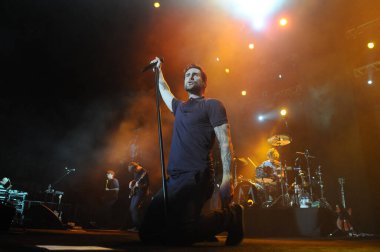 Rio de Janeiro, September 16, 2017. Singer Adam Levine from Maroon 5 during a show at Rock in Rio 2017 in Rio de Janeiro, Brazil clipart