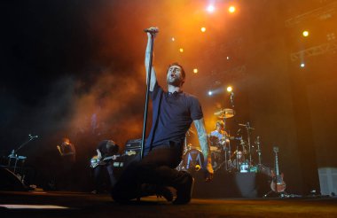 Rio de Janeiro, 16 Eylül 2017. Rio 2017, Rio de Janeiro, Brezilya 'daki Rock konserinde Maroon 5' tan şarkıcı Adam Levine