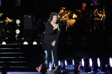 Rio de Janeiro, Brazil, May 8, 2014. Singers of the band One Direction Harry Styles and Liam Payne during the show at the Athletes Park in the city of Rio de Janeiro.