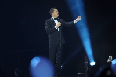 Rio de Janeiro, 17 Eylül 2014. Şarkıcı Michael Bubl, Rio de Janeiro, Brezilya 'daki HSBC Arena' daki gösterisi sırasında