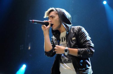 Rio de Janeiro, Brezilya, 29 Eylül 2012.Band vokalisti The Wanted, Nathan Sykes Rio de Janeiro 'daki Z Festivali' nde bir gösteri sırasında.