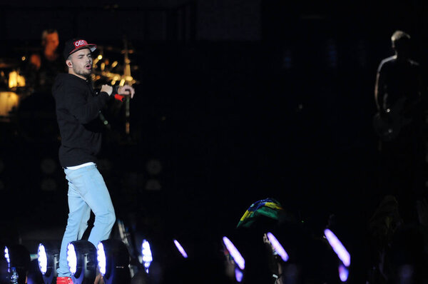 Rio de Janeiro, Brazil, May 8, 2014.Singer of the band One Direction Liam Payne during show in the Park of Athletes in the city of Rio de Janeiro.