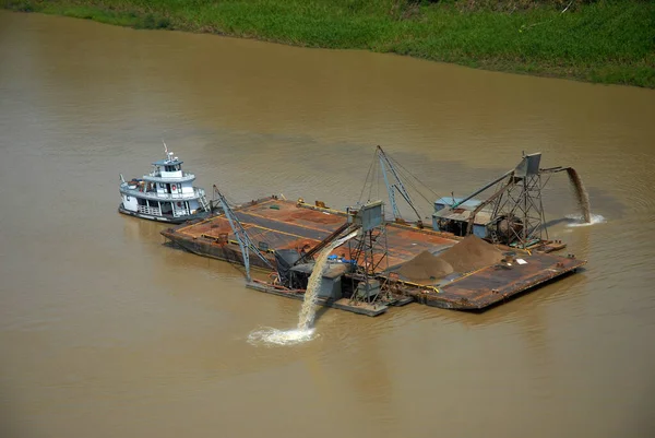 Porto Velho Febbraio 2006 Sabbia Dragaggio Barca Rimozione Sabbia Nel — Foto Stock