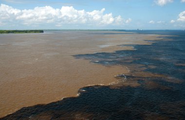 Zenci ve Solimoes nehirlerinin suları Manaus n Amazonia şehrinde buluşuyor..
