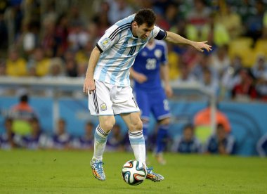 Rio de Janeiro, 15 Haziran 2014. Arjantinli futbolcu Leonel Messi, 2014 Dünya Kupası 'nda Arjantin ile Bosna arasındaki maçta Rio de Janeiro şehrindeki Maracana Stadyumu' nda mücadele etti.