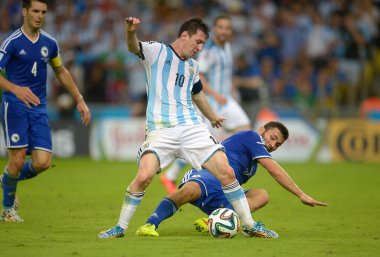 Rio de Janeiro, 15 Haziran 2014. Arjantinli futbolcu Leonel Messi, 2014 Dünya Kupası 'nda Arjantin ile Bosna arasındaki maçta Rio de Janeiro şehrindeki Maracana Stadyumu' nda mücadele etti.