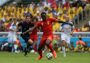 Rio de Janeiro, 18 Haziran 2014. Futbolcu Romelu Lukaku, Brezilya 'nın Rio de Janeiro kentindeki Maracan Stadyumu' nda oynanan 2014 Dünya Kupası karşılaşmasında Rusya 'ya karşı Belçika