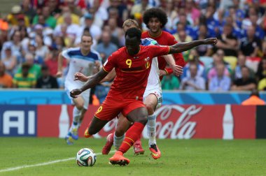 Rio de Janeiro, 18 Haziran 2014. Futbolcu Romelu Lukaku, Brezilya 'nın Rio de Janeiro kentindeki Maracan Stadyumu' nda oynanan 2014 Dünya Kupası karşılaşmasında Rusya 'ya karşı Belçika