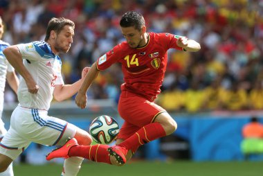 Rio de Janeiro, 18 Haziran 2014. Futbolcu Mertens, Rusya maçında. Brezilya 'nın Rio de Janeiro kentindeki Maracan Stadyumu' nda düzenlenen 2014 Dünya Kupası için Belçika