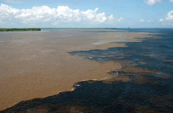 Encontro Das Águas Dos Rios Negro Solimoes Cidade Manaus Amazônia — Fotografia de Stock