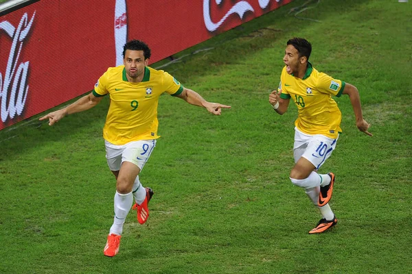 Rio Janeiro Липня 2013 Футбольні Гравці Бразильської Команди Fred Neymar — стокове фото