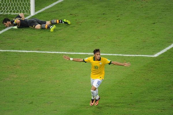 Rio Janeiro Juli 2013 Der Brasilianische Fußballspieler Neymar Feiert Sein — Stockfoto