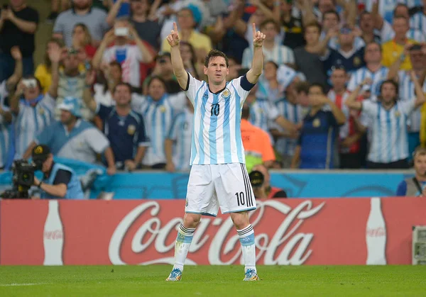 Rio Janeiro Juni 2014 Argentinsk Fotbollsspelare Leonel Messi Firar Sitt — Stockfoto