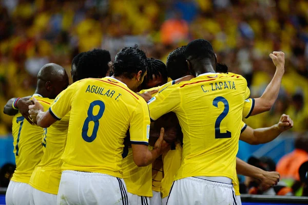 Rio Janeiro June 2014 Soccer Players Colombia Celebrate Goal Match — Stock Photo, Image