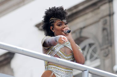 Rio de Janeiro, Brezilya, 5 Mart 2019.Şarkıcı Ludimilla Rio de Janeiro şehir merkezinde Fervo da Lud karnaval bloğunun sunumu sırasında.