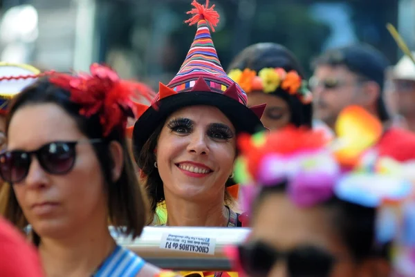 Rio Janeiro Fevereiro 2018 Reveladores Brincam Durante Desfile Monobloco Durante — Fotografia de Stock
