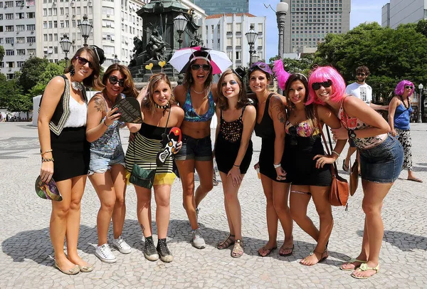 Rio Janeiro Janeiro 2016 Reveladores Divertem Durante Desfile Bloco Toca — Fotografia de Stock