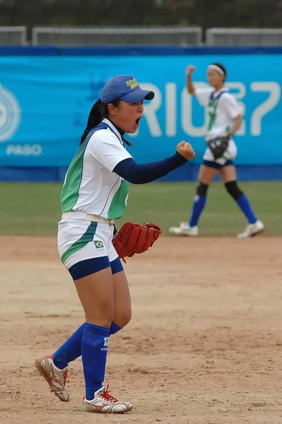 Rio Janeiro Brazil July 2007 Softball Players Brazil Brazil Usa — Stock Photo, Image