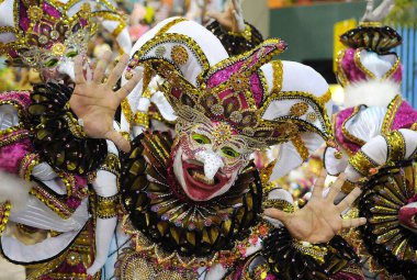 Rio de Janeiro, 3 Mart 2014. Brezilya 'nın Rio de Janeiro kentindeki Sambodromo şehrindeki dünyanın en büyük karnavalı kabul edilen Rio de Janeiro Karnavalı sırasında Samba Okulları Geçidi
