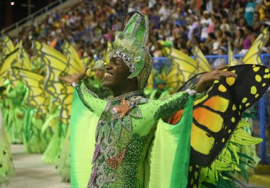 Rio de Janeiro, 9 Şubat 2018. Brezilya 'nın Rio de Janeiro kentindeki Sambodromo şehrindeki dünyanın en büyük karnavalı kabul edilen Rio de Janeiro Karnavalı sırasında Samba Okulları Geçidi.