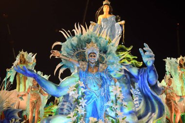Rio de Janeiro, 9 Şubat 2018. Brezilya 'nın Rio de Janeiro kentindeki Sambodromo şehrindeki dünyanın en büyük karnavalı kabul edilen Rio de Janeiro Karnavalı sırasında Samba Okulları Geçidi.