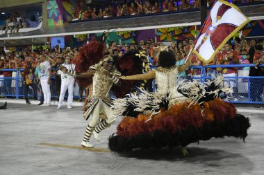 Rio de Janeiro, 9 Şubat 2018. Brezilya 'nın Rio de Janeiro kentindeki Sambodromo şehrindeki dünyanın en büyük karnavalı kabul edilen Rio de Janeiro Karnavalı sırasında Samba Okulları Geçidi.