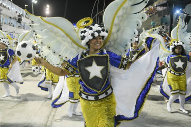Rio de Janeiro, 9 Şubat 2018. Brezilya 'nın Rio de Janeiro kentindeki Sambodromo şehrindeki dünyanın en büyük karnavalı kabul edilen Rio de Janeiro Karnavalı sırasında Samba Okulları Geçidi.