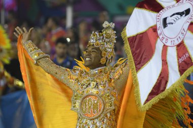 Rio de Janeiro, 9 Şubat 2018. Brezilya 'nın Rio de Janeiro kentindeki Sambodromo şehrindeki dünyanın en büyük karnavalı kabul edilen Rio de Janeiro Karnavalı sırasında Samba Okulları Geçidi.