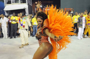Rio de Janeiro, 16 Şubat 2012. Brezilya 'nın Rio de Janeiro kentindeki Sambodromo şehrindeki dünyanın en büyük karnavalı kabul edilen Rio de Janeiro Karnavalı sırasında Samba Okulları Geçidi