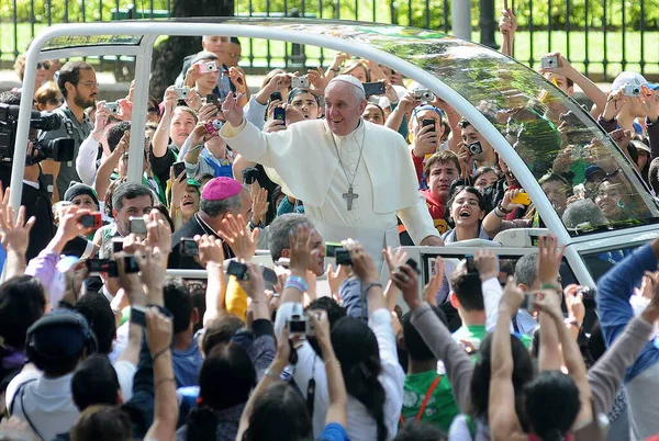 Rio Janeiro Července 2013 Papež Francisco Návštěvě Rio Janeiro Během — Stock fotografie