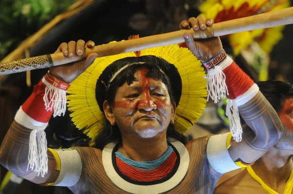 Ріо Жанейро Лютого 2017 Cacique Raoni Metuktiar Індійцями Свого Племені — стокове фото