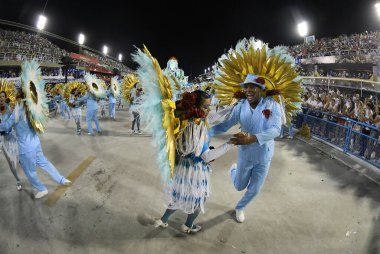 Rio de Janeiro, 23 Şubat 2020. Samba okulu Beija Flor 'ın geçit töreni, Rio de Janeiro' daki karnavalda, dünyanın en büyük karnavalında, Rio de Janeiro şehrindeki Sambdromo 'da.