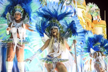 Rio de Janeiro, 23 Şubat 2020. Samba okulu Beija Flor 'ın geçit töreni, Rio de Janeiro' daki karnavalda, dünyanın en büyük karnavalında, Rio de Janeiro şehrindeki Sambdromo 'da.