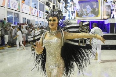 Rio de Janeiro, 29 Şubat 2020. Samba okulu Mocidade Independente de Padre Miguel 'in geçit töreni, Rio de Janeiro' daki karnavalda, dünyanın en büyük karnavalında, Sambodromo 'da.