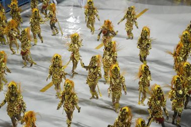 Rio de Janeiro, 29 Şubat 2020. Samba Okulu Akademisyenleri do Salgueiro 'nun geçit töreni, Rio de Janeiro' daki karnavalda, dünyanın en büyük karnavalında, Rio de Janeiro şehrinde,.