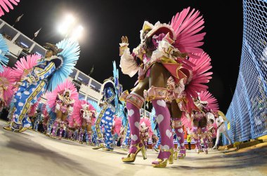 Rio de Janeiro, Brezilya, 24 Mart 2020. Samba Okulu Sao Clemente Geçidi, Rio de Janeiro 'daki Sambodromo Karnavalı sırasında.