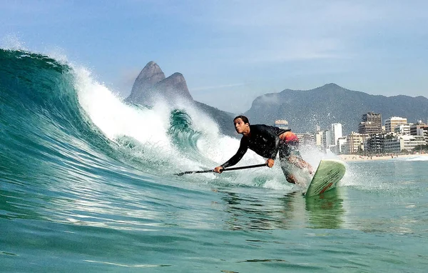 Río Janeiro Abril 2014 Surfista Caio Vaz Captura Olas Stand —  Fotos de Stock