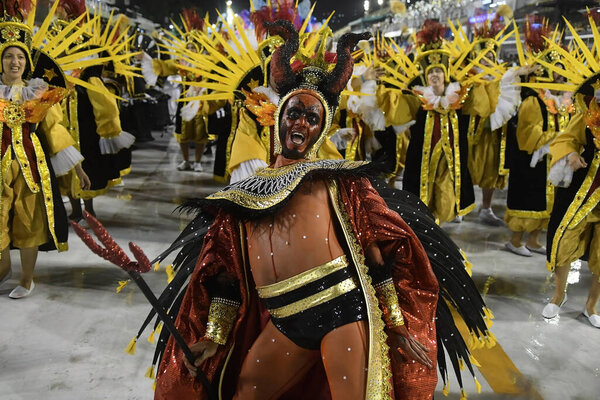 Rio de Janeiro, Brazil, March 21, 2020.Parade of the Samba School Unidos da Ponte, during the Carnival at the Sambodromo in the city of Rio de Janeiro.