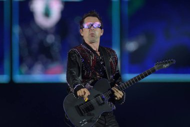 Rio de Janeiro, Brezilya, 7 Ekim 2019. Rock 'ta Rio de Janeiro' da bir konser sırasında rock grubu Muse 'un solisti ve gitaristi Matthew Bellamy.