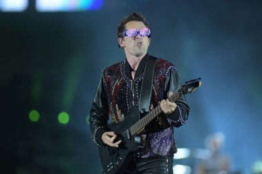 Rio de Janeiro, Brezilya, 7 Ekim 2019. Rock 'ta Rio de Janeiro' da bir konser sırasında rock grubu Muse 'un solisti ve gitaristi Matthew Bellamy.