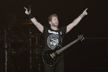 Rio de Janeiro, Brazil, October 6, 2019.Lead singer and guitarist Chad Kroeger of Nickelback during a Rock in Rio 2019 concert in Rio de Janeiro.