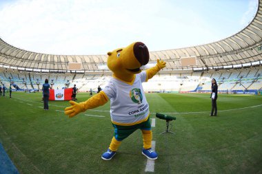 Rio de Janeiro, Brezilya, 18 Haziran 2019. Copa America 2019 Zizito 'nun maskotu, Copa America 2019' da Copa America 2019 için Bolivya-Peru maçından önce.