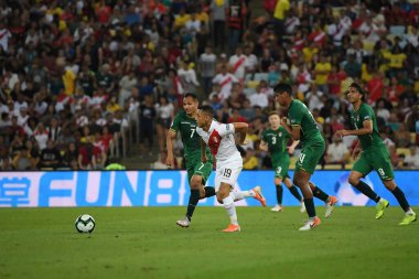 Rio de Janeiro, Brezilya, 18 Haziran 2019. Futbol oyuncusu Yotun Flores, Bolivya - Peru maçı sırasında Maracana Stadyumu 'nda Copa America 2019 için mücadele etmiştir..