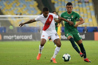 Rio de Janeiro, Brezilya, 18 Haziran 2019. Futbol oyuncusu Polo Andrade, Bolivya - Peru maçı sırasında Maracana Stadyumu 'nda Copa America 2019 için mücadele etmiştir..
